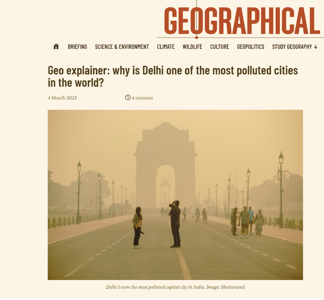 Geographical article screenshot about why Delhi is heavily polluted