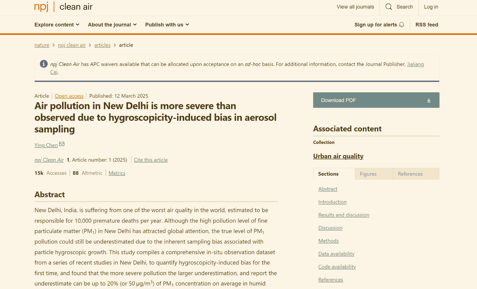 Article screenshot about air pollution in New Delhi